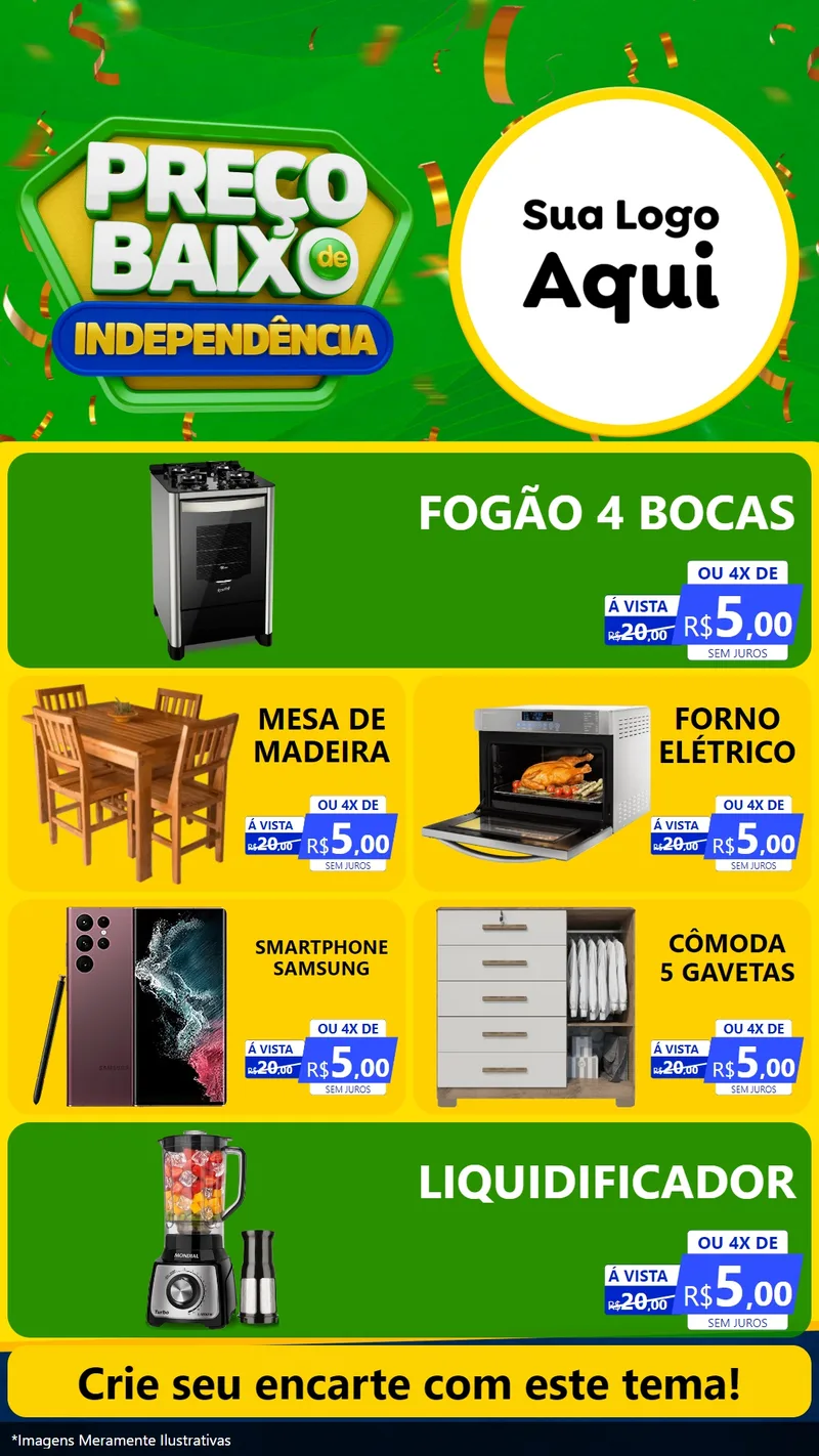 Modelo de TV para TV Vertical com o tema Preço Baixo de Independência para Móveis e Eletro