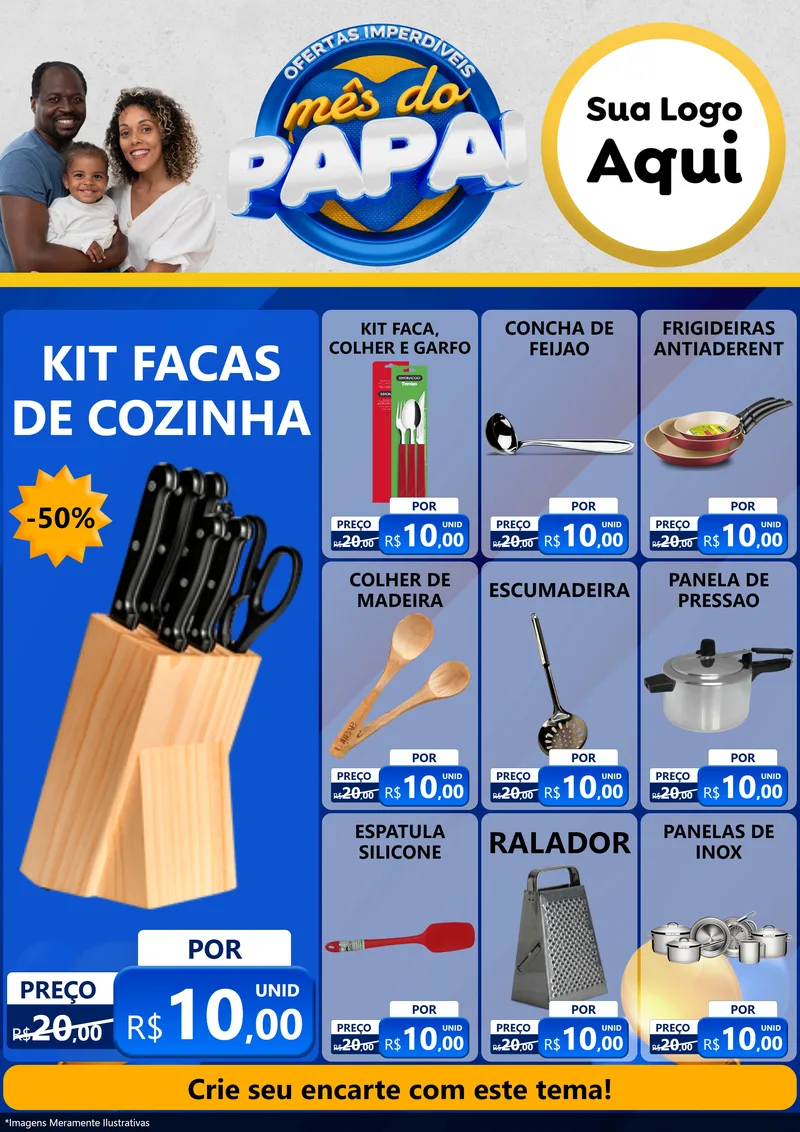 Modelo de Encarte para Encarte A4 Vertical com o tema Ofertas Imperdíveis Mês Do Papai para Utilidades Domésticas