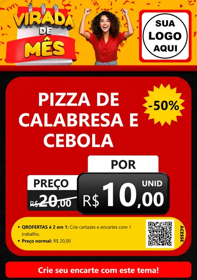 Modelo de Cartaz para Cartaz A4 Vertical com o tema Virada de Mês para Pizzaria