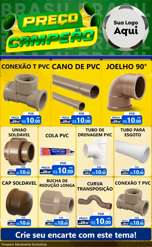 Modelo de Encarte para Encarte Grande com o tema Preço Campeão - Copa para Tubos e conexões