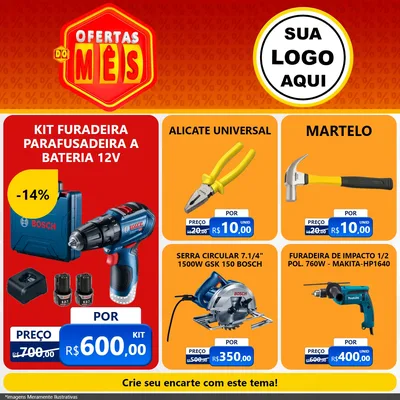 Modelo de Rede Social para Feed Facebook com o tema Ofertas do Mês para Maquinas e Ferramentas