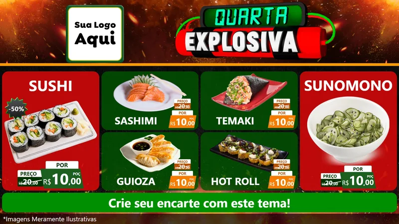 Modelo de TV para TV Horizontal com o tema Quarta Explosiva para Comida japonesa