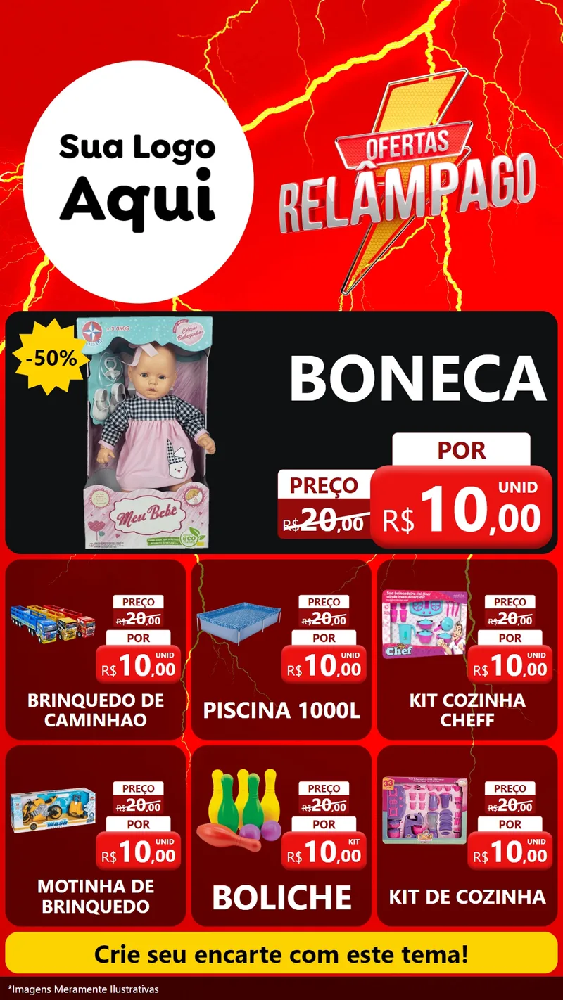 Modelo de Rede Social para Stories com o tema Ofertas Relâmpago para Brinquedos