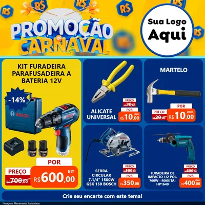 Modelo de Rede Social para Feed Facebook com o tema Promoção de Carnaval para Maquinas e Ferramentas