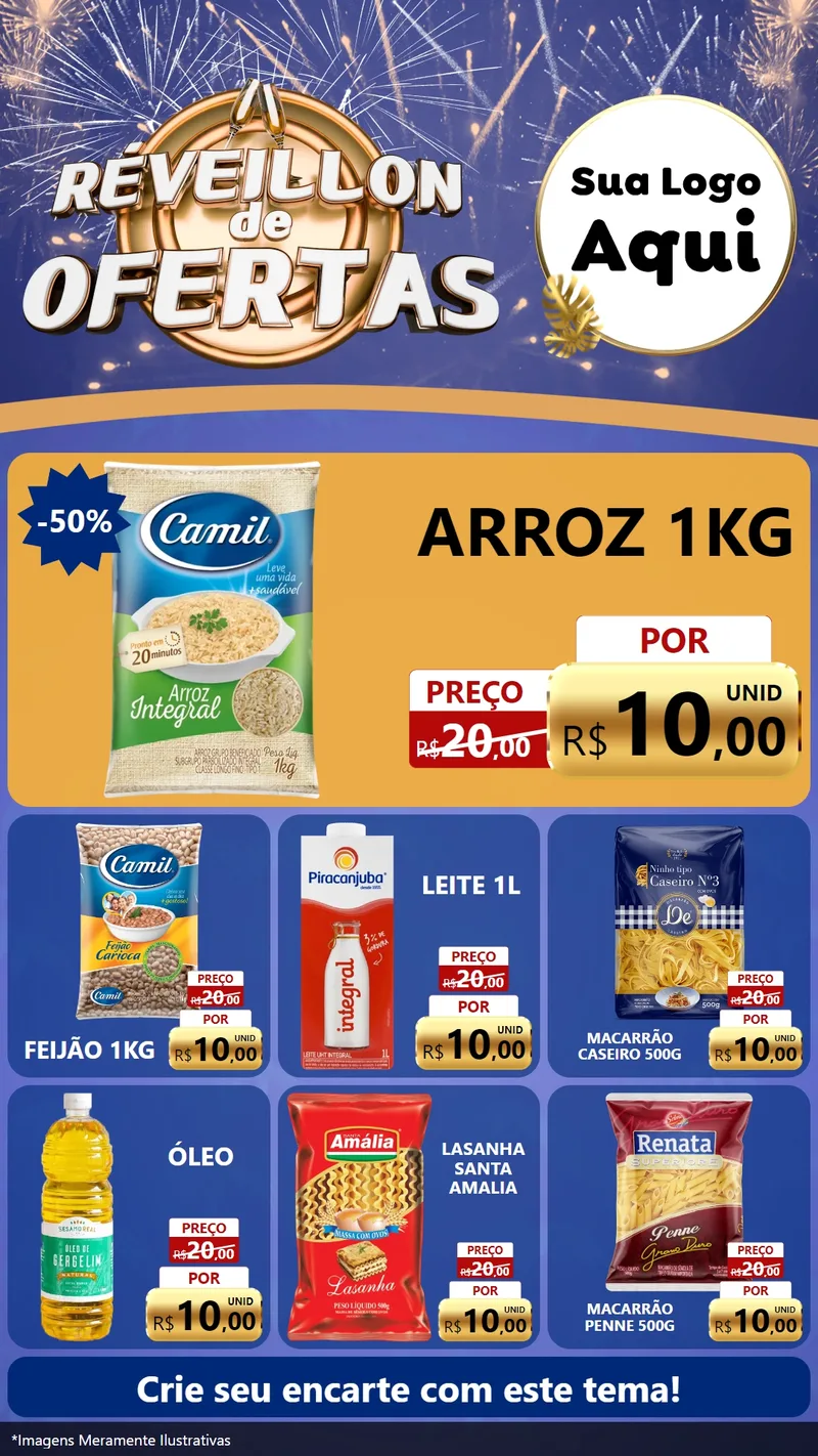 Modelo de Rede Social para Stories com o tema Réveillon de Ofertas para Supermercado