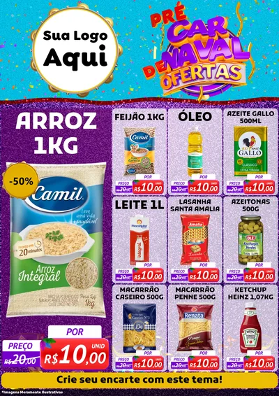 Modelo de Encarte para Encarte A4 Vertical com o tema Pré Carnaval de Ofertas para Supermercado