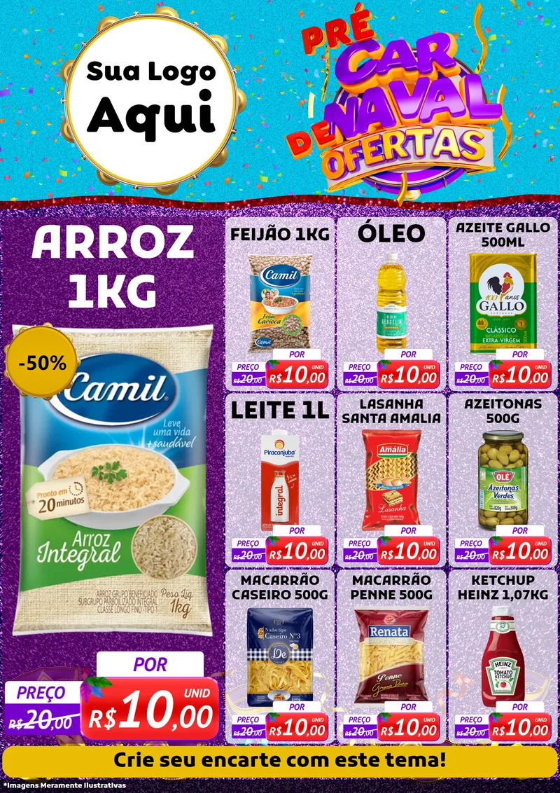 Modelo de Encarte para Encarte A4 Vertical com o tema Pré Carnaval de Ofertas para Supermercado