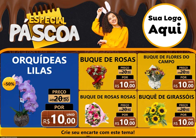 Modelo de Encarte para Encarte A4 Horizontal com o tema Especial Páscoa para Floricultura e jardim