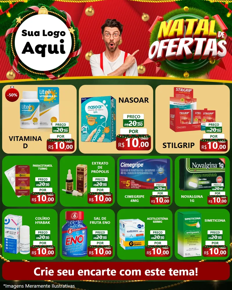 Modelo de Rede Social para Feed Instagram com o tema Natal de Ofertas para Farmácia