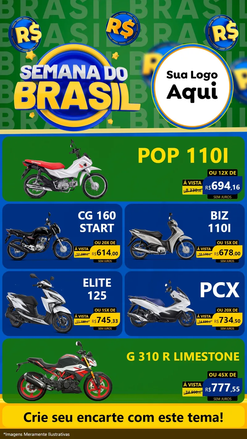 Modelo de TV para TV Vertical com o tema Semana Do Brasil para Concessionaria de Motos