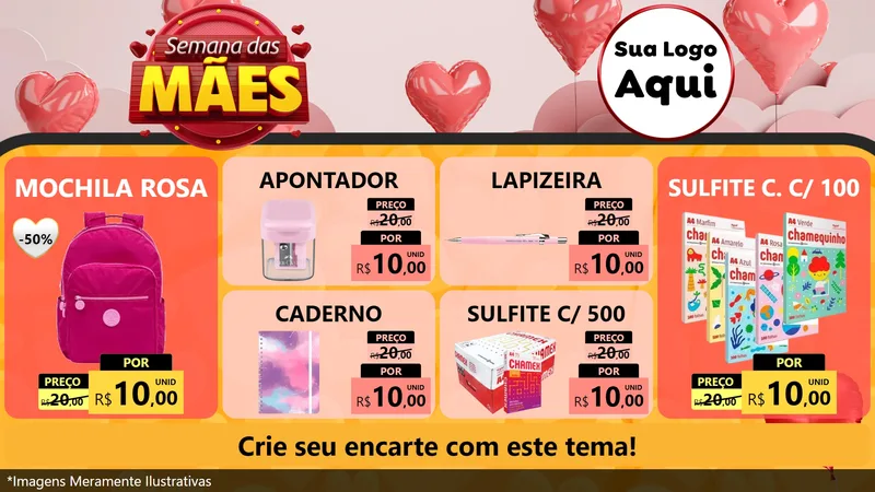 Modelo de TV para TV Horizontal com o tema Semana das Mães para Papelaria