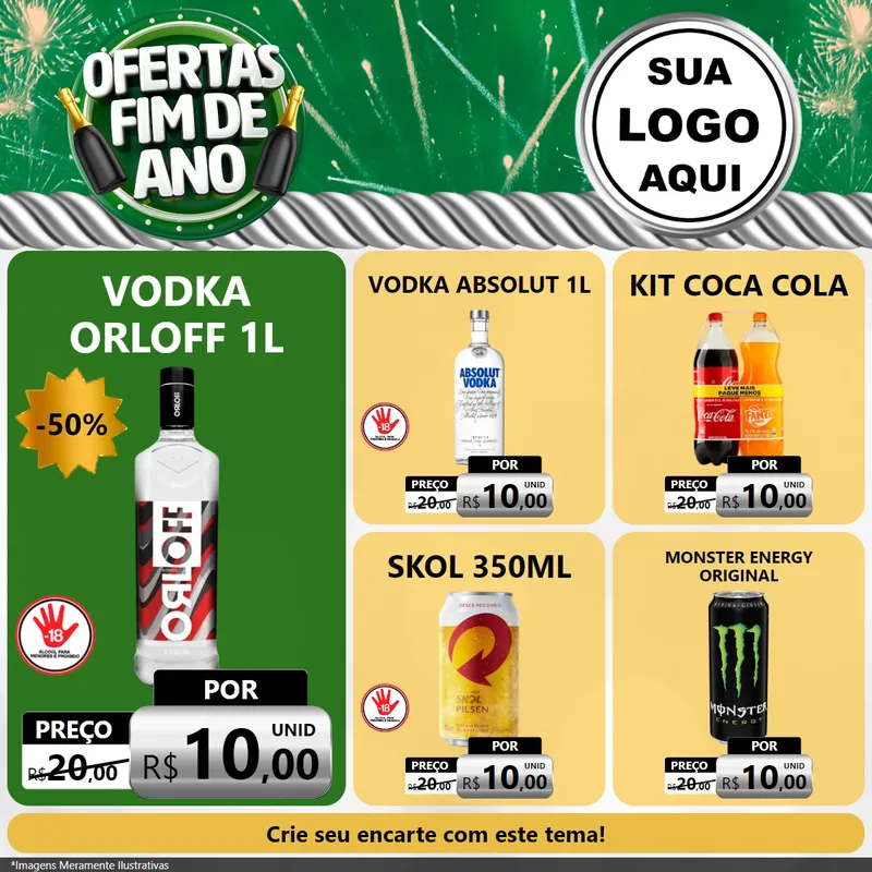Modelo de Rede Social para Feed Facebook com o tema Ofertas Fim de Ano para Distribuidora de bebidas