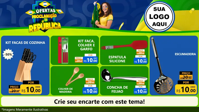 Modelo de TV para TV Horizontal com o tema Ofertas Proclamação da República para Utilidades Domésticas