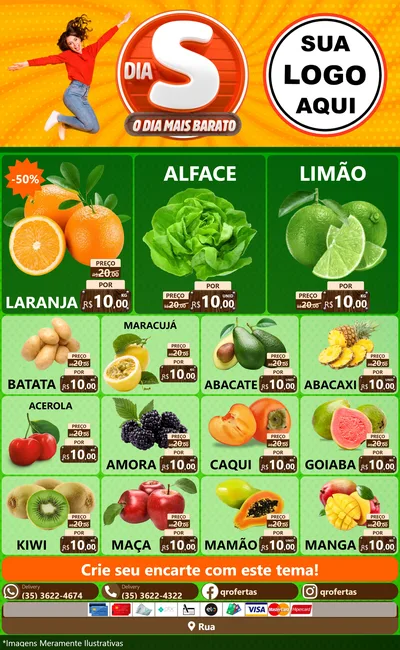 Modelo de Encarte para Encarte Grande com o tema Dia S - O Dia Mais Barato para Hortifrúti