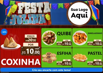 Modelo de Encarte para Encarte A4 Horizontal com o tema Festa Julina para Salgadaria
