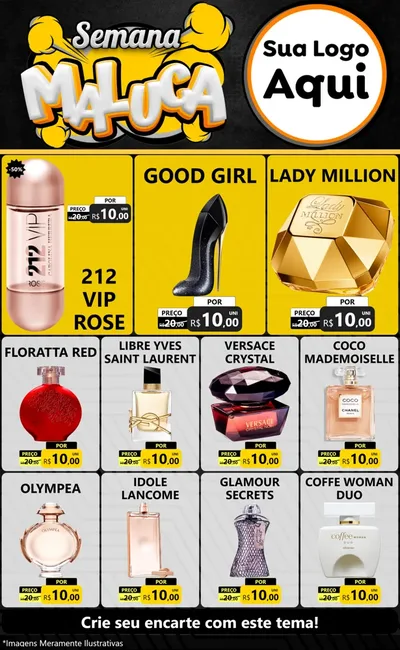 Modelo de Encarte para Encarte Grande com o tema Semana Maluca para Perfumes