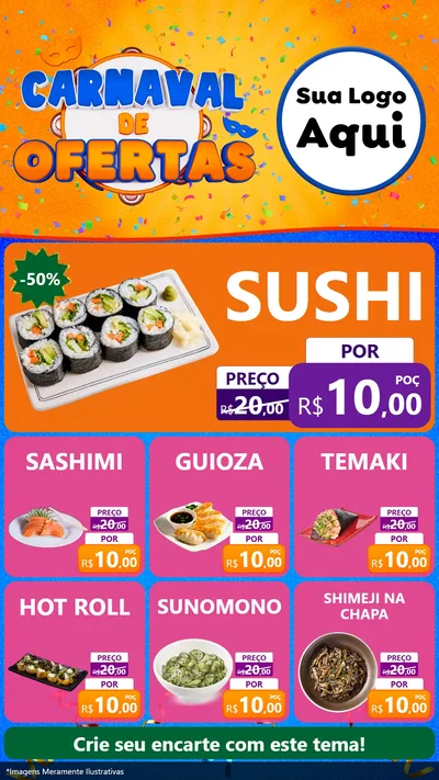 Modelo de Rede Social para Stories com o tema Carnaval de Ofertas para Comida japonesa