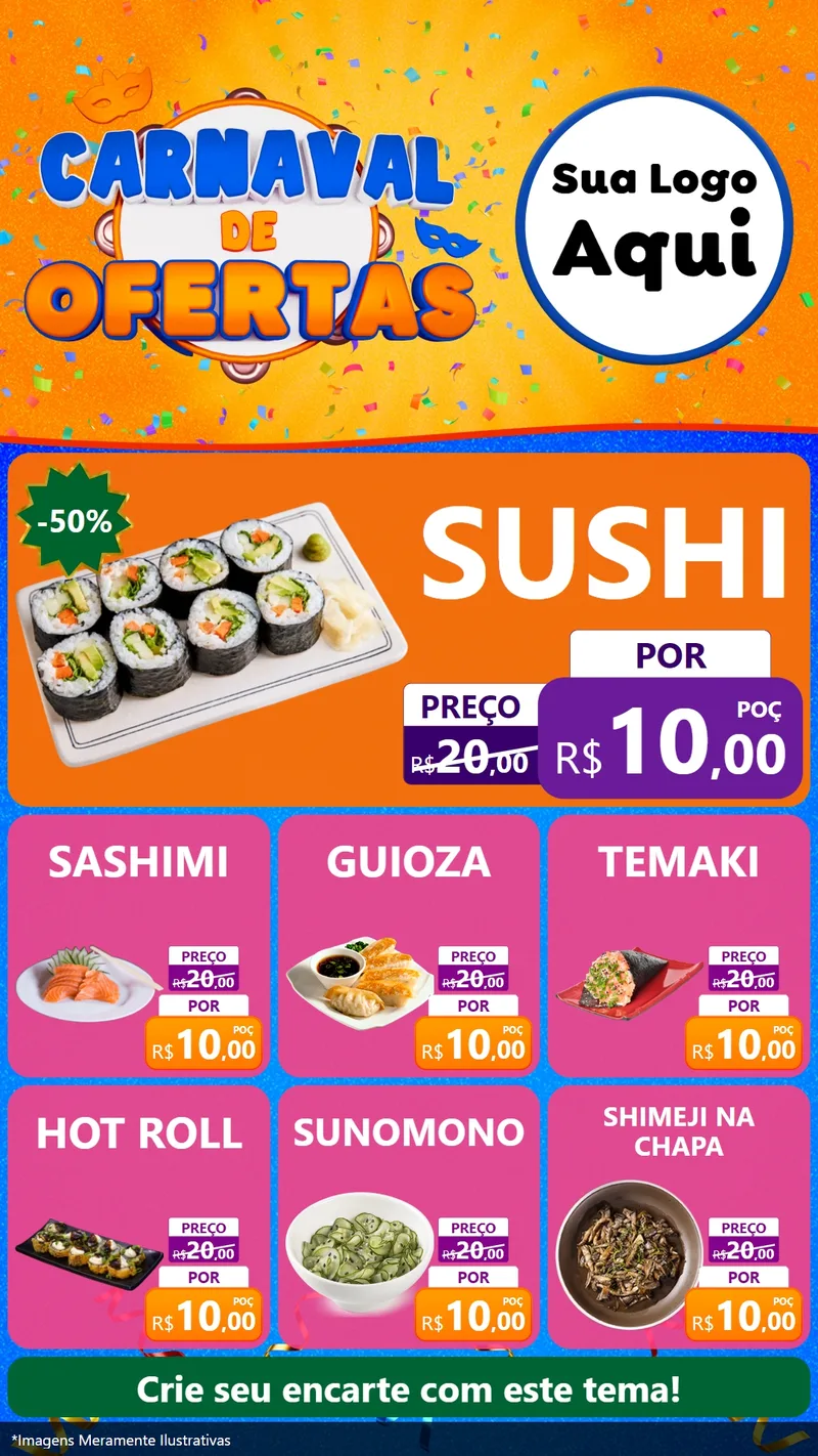 Modelo de Rede Social para Stories com o tema Carnaval de Ofertas para Comida japonesa