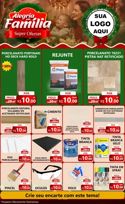 Modelo de Encarte para Encarte Grande com o tema Alegria Em Família - Super Ofertas para Pisos e revestimentos