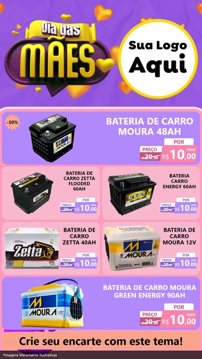 Modelo de TV para TV Vertical com o tema Dia das Mães para Baterias Elétricas