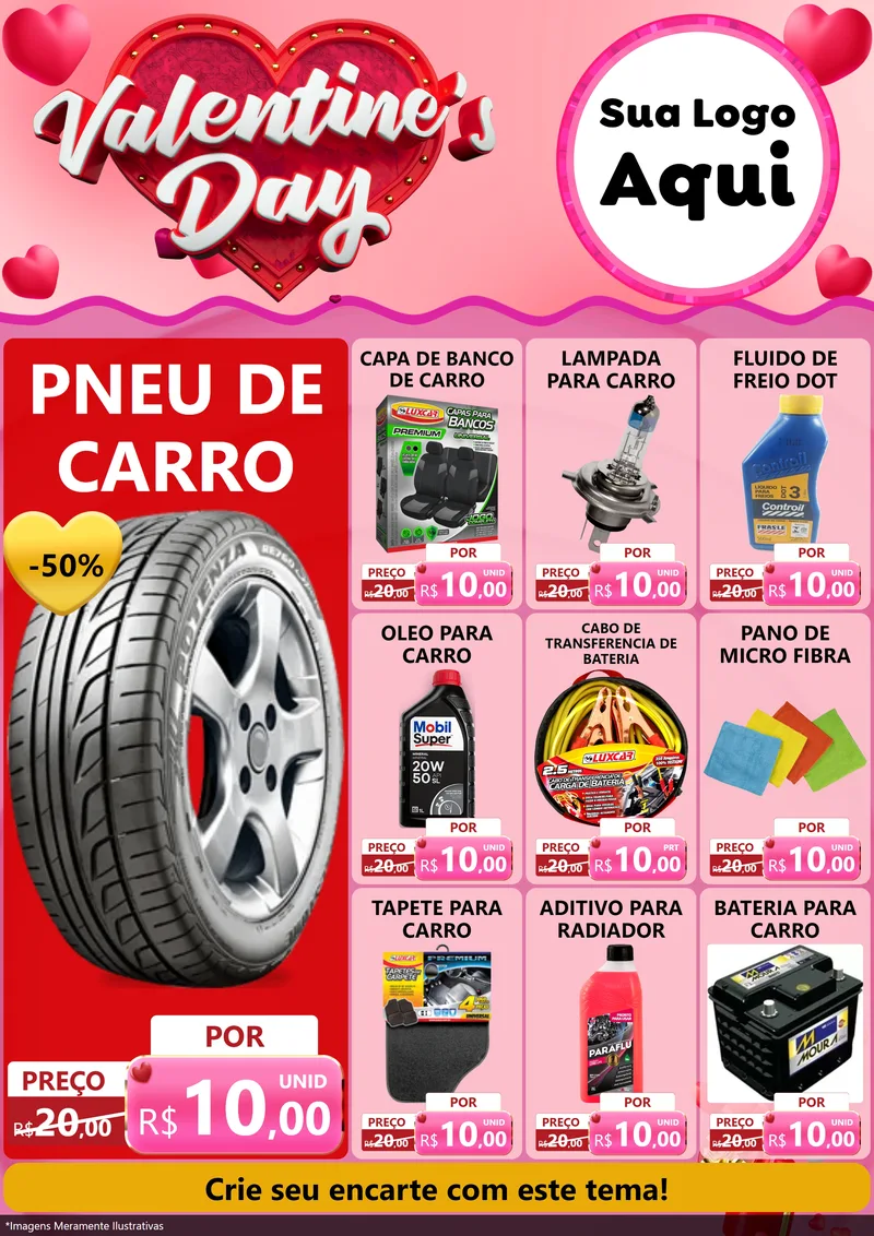 Modelo de Encarte para Encarte A4 Vertical com o tema Valentine's Day para Auto peças