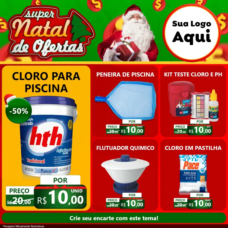 Modelo de Rede Social para Feed Facebook com o tema Super Natal de Ofertas para Produtos para Piscina