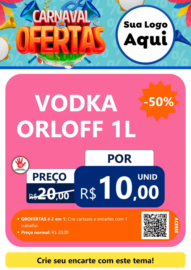 Modelo de Cartaz para Cartaz A4 Vertical com o tema Carnaval de Ofertas para Distribuidora de bebidas