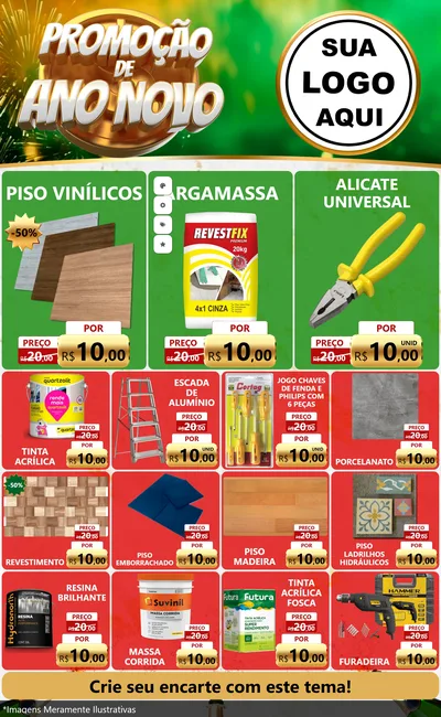 Modelo de Encarte para Encarte Grande com o tema Promoção de Ano Novo para Material para Construção