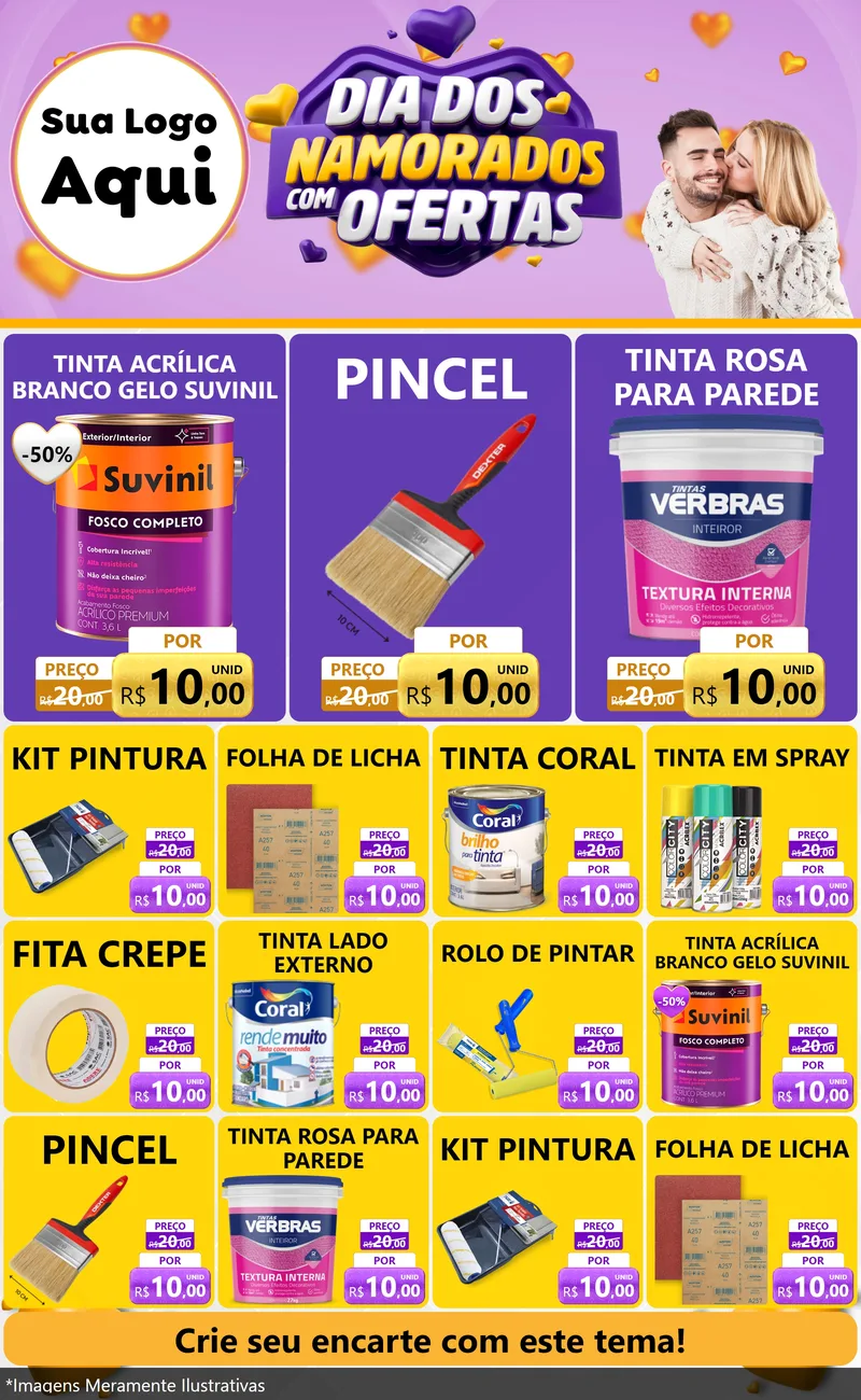 Modelo de Encarte para Encarte Grande com o tema Dia Dos Namorados Com Ofertas para Tintas e Ferramentas