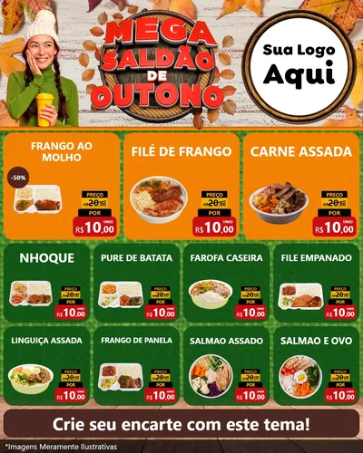 Modelo de Rede Social para Feed Instagram com o tema Mega Saldão de Outono para Restaurante