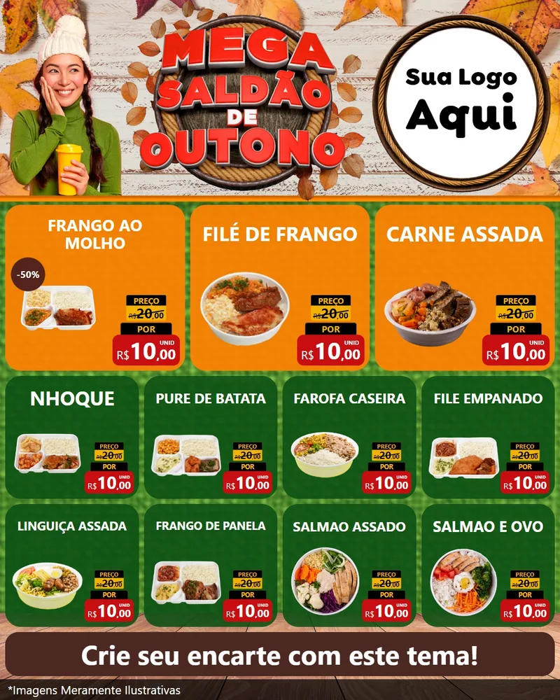 Modelo de Rede Social para Feed Instagram com o tema Mega Saldão de Outono para Restaurante