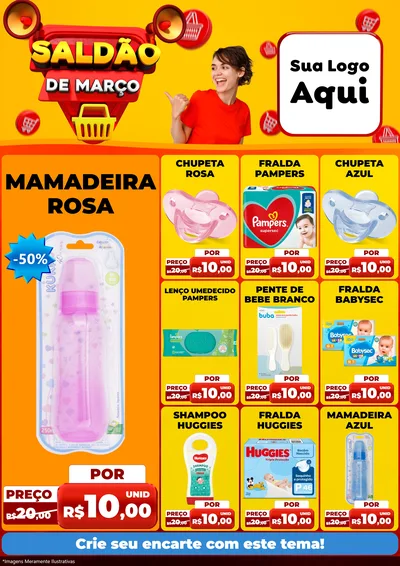 Modelo de Encarte para Encarte A4 Vertical com o tema Saldão de Março para Bebês