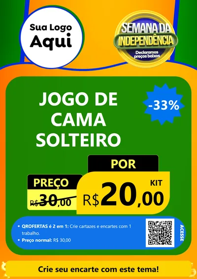 Modelo de Cartaz para Cartaz A4 Vertical com o tema Semana da Independência Declaramos Preços Baixos para Cama, Mesa e Banho