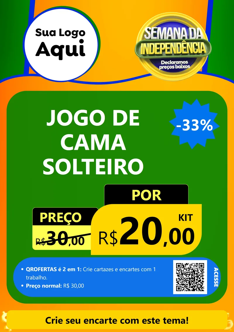 Modelo de Cartaz para Cartaz A4 Vertical com o tema Semana da Independência Declaramos Preços Baixos para Cama, Mesa e Banho