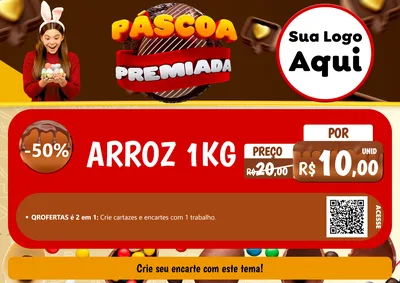 Modelo de Cartaz para Cartaz A4 Horizontal com o tema Páscoa Premiada para Supermercado