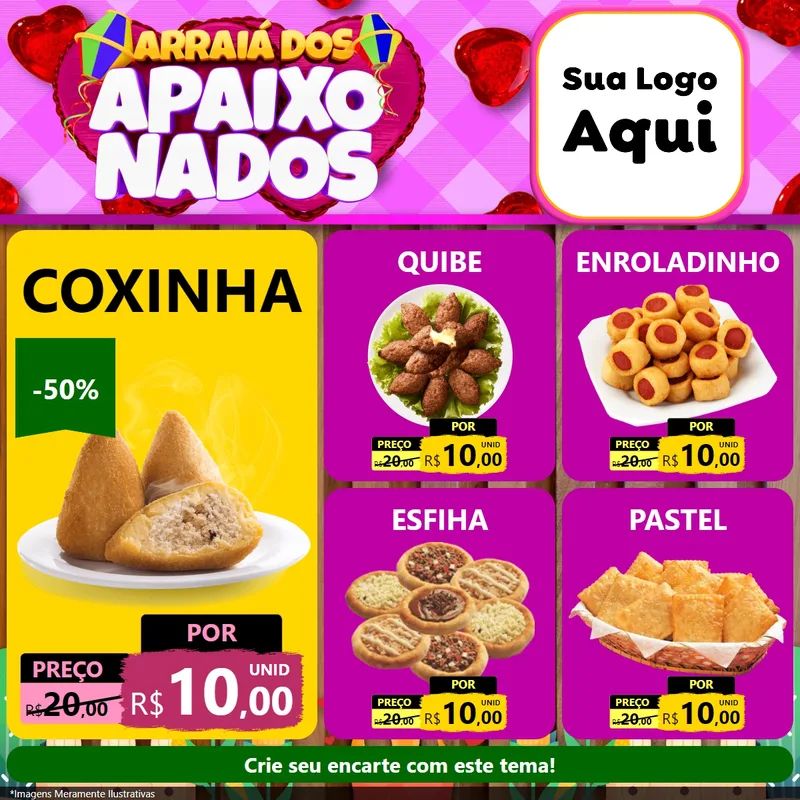 Modelo de Rede Social para Feed Facebook com o tema Arraiá dos Apaixonados para Salgadaria