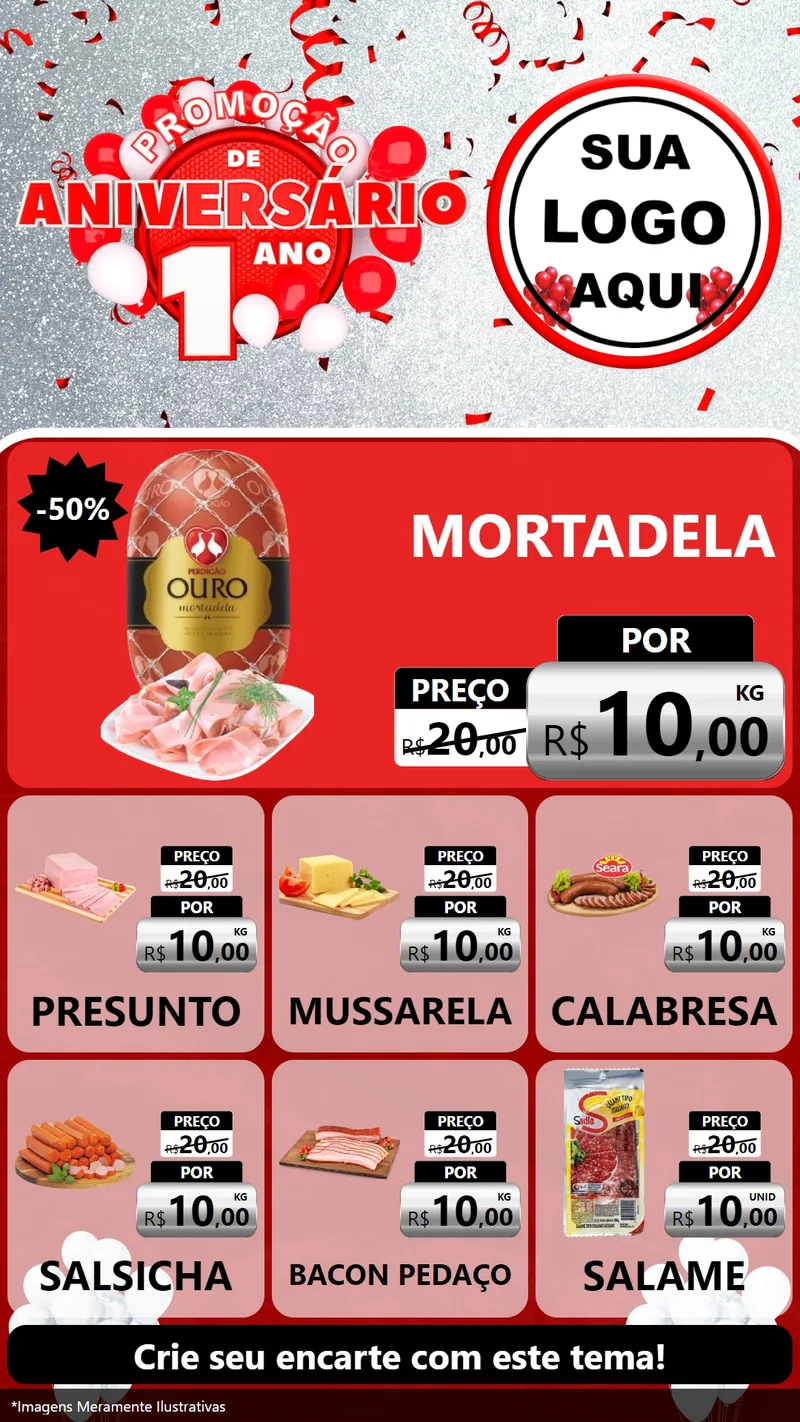 Modelo de Rede Social para Stories com o tema Promoção de Aniversário - 1 Ano para Frios e Laticínios