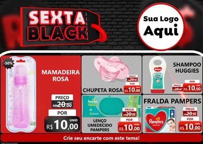 Modelo de Encarte para Encarte A4 Horizontal com o tema Sexta Black para Bebês