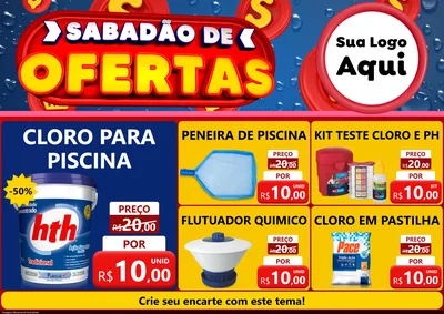 Modelo de Encarte para Encarte A4 Horizontal com o tema Sabadão de Ofertas para Produtos para Piscina