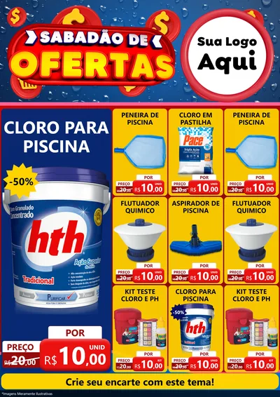 Modelo de Encarte para Encarte A4 Vertical com o tema Sabadão de Ofertas para Produtos para Piscina