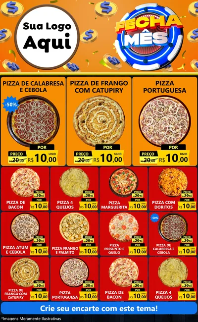 Modelo de Encarte para Encarte Grande com o tema Fecha Mês para Pizzaria