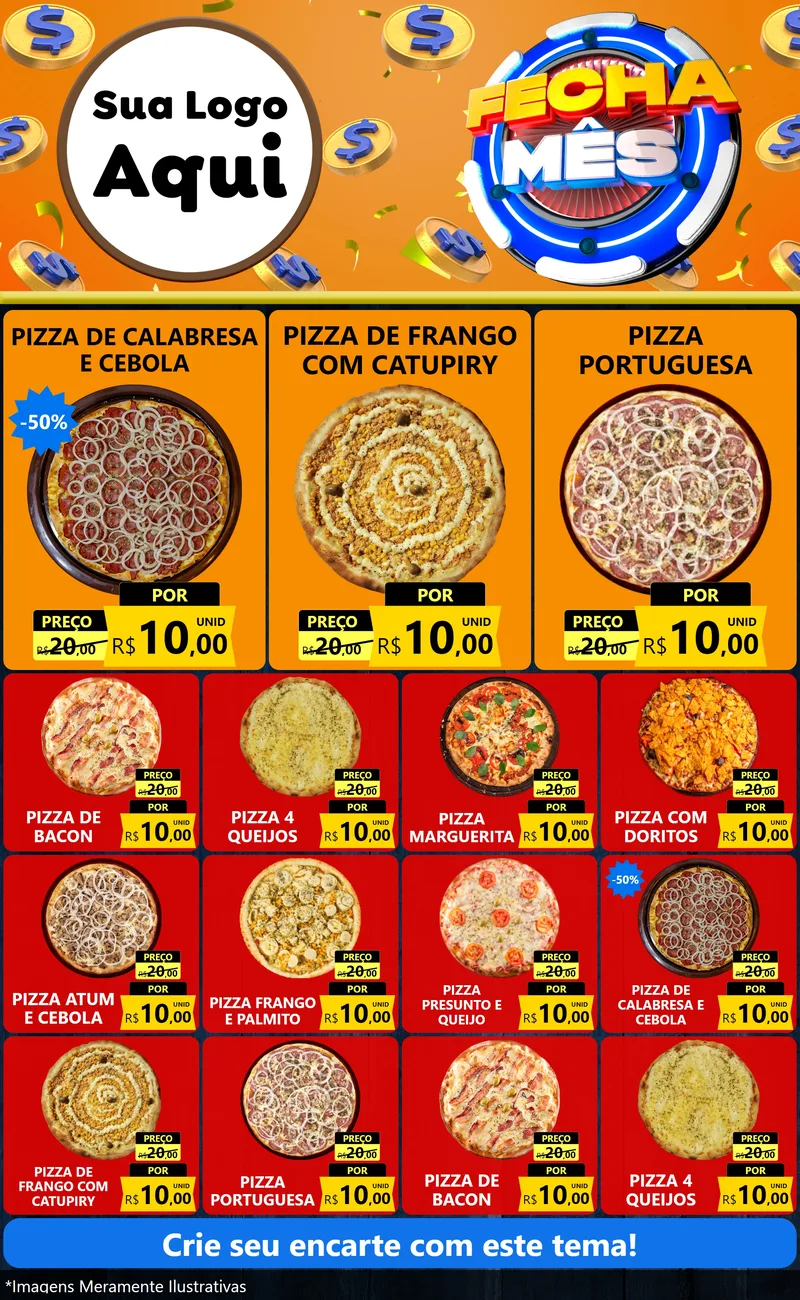 Modelo de Encarte para Encarte Grande com o tema Fecha Mês para Pizzaria