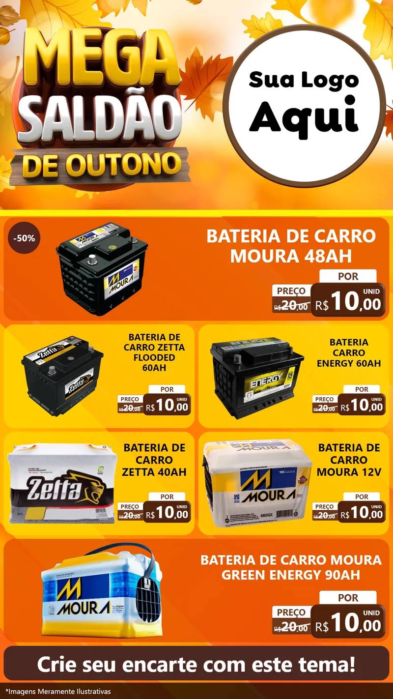 Modelo de TV para TV Vertical com o tema Mega Saldão de Outono para Baterias Elétricas