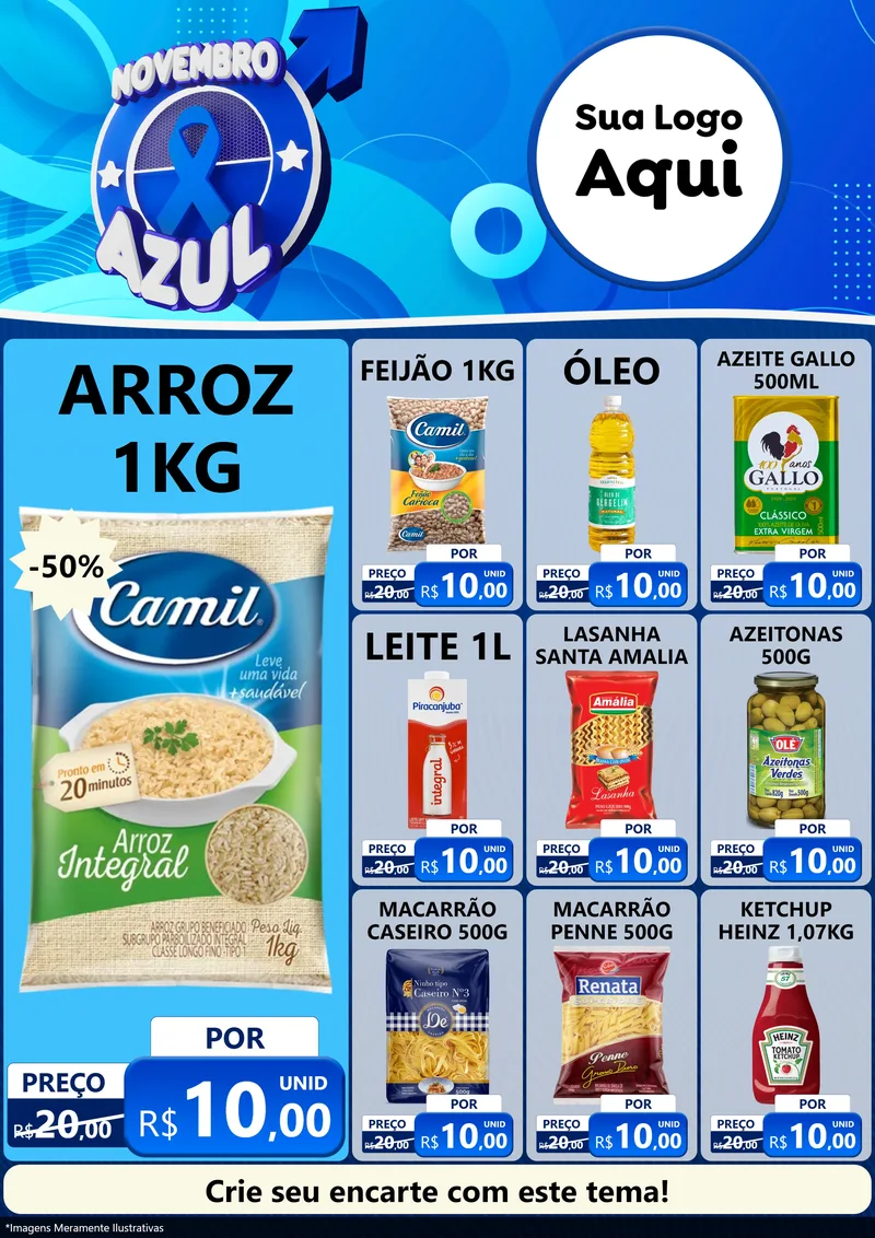 Modelo de Encarte para Encarte A4 Vertical com o tema Novembro Azul para Supermercado