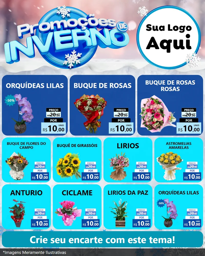 Modelo de Rede Social para Feed Instagram com o tema Promoções de Inverno para Floricultura e jardim