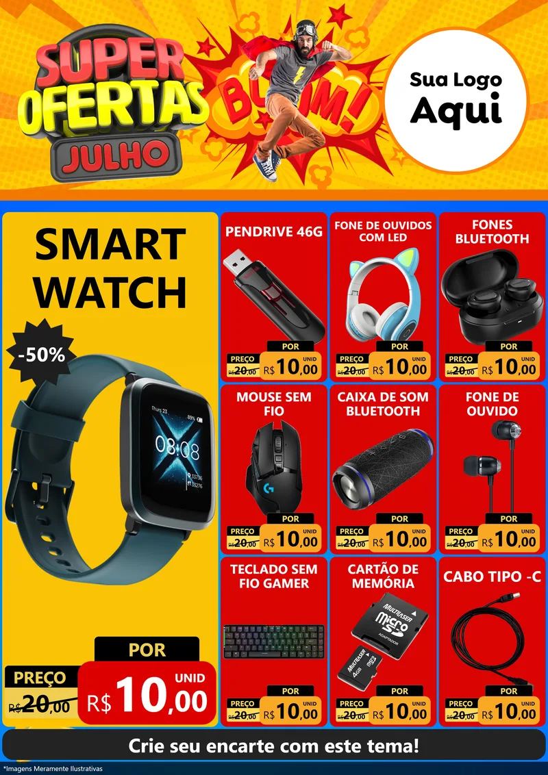 Modelo de Encarte para Encarte A4 Vertical com o tema Super Ofertas Julho para Informática