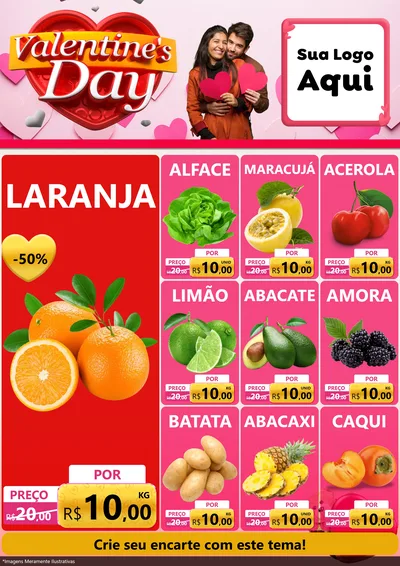 Modelo de Encarte para Encarte A4 Vertical com o tema Valentine's Day para Hortifrúti