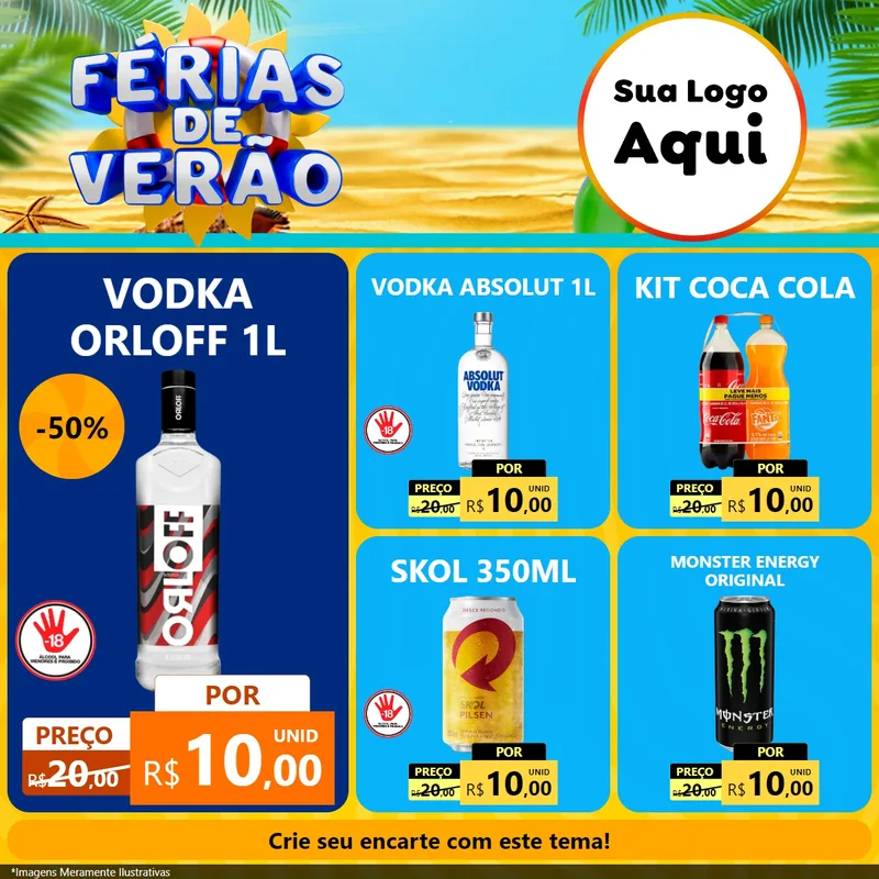 Modelo de Rede Social para Feed Facebook com o tema Férias de Verão para Distribuidora de bebidas