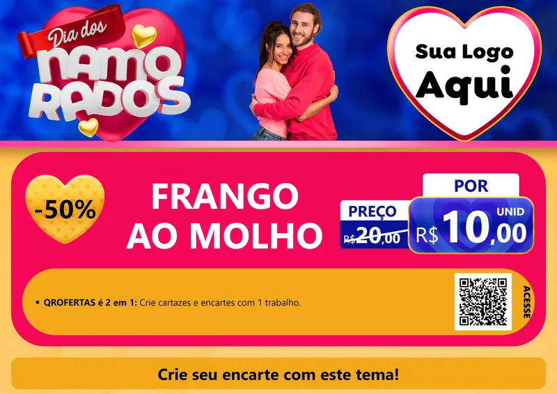 Modelo de Cartaz para Cartaz A4 Horizontal com o tema Dia dos namorados para Restaurante