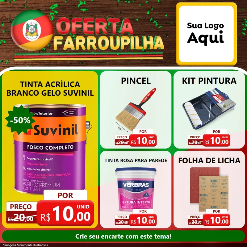 Modelo de Rede Social para Feed Facebook com o tema Oferta Farroupilha para Tintas e Ferramentas